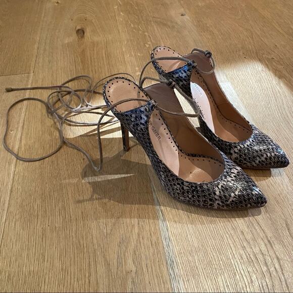 Alexa Wagner Snakeskin Open Back Ankle Strap Heels in Brown - Picture 1 of 8